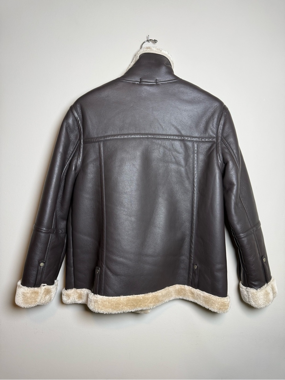 Topshop | Faux Shearling Aviator Jacket Biker Moto Coat | Brown | Size US S UK 8 - Picture 4 of 13